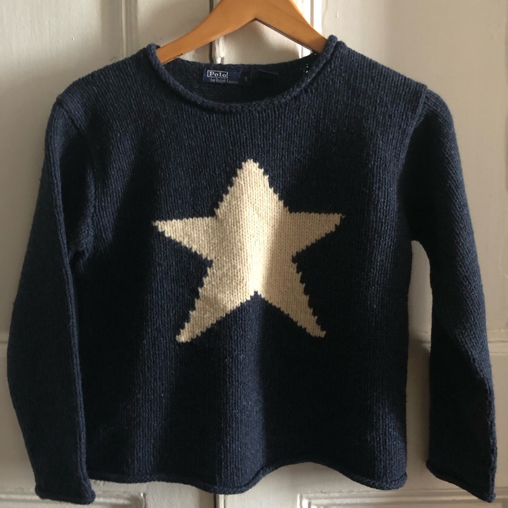 Polo by Ralph Lauren Wool Star Sweater Navy Blue & Cream Size Small